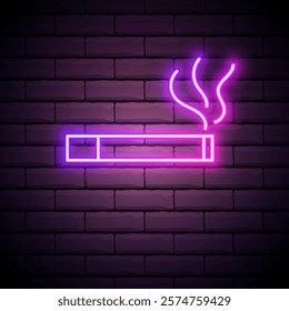 Glowing neon line Cigarette icon isolated on black background. Tobacco sign. Smoking symbol. Colorful outline concept. Vector Illustration.