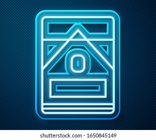 Glowing neon line Cigarettes pack box icon isolated on blue background. Cigarettes pack.  Vector Illustration