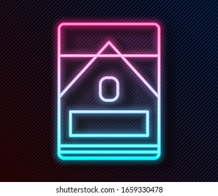 Glowing neon line Cigarettes pack box icon isolated on black background. Cigarettes pack.  Vector Illustration