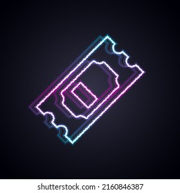 Glowing neon line Cinema ticket icon isolated on black background.  Vector