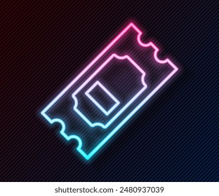 Glowing neon line Cinema ticket icon isolated on black background.  Vector