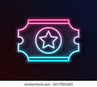 Glowing neon line Cinema ticket icon isolated on black background.  Vector Illustration
