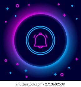 Brilhante neon linha botão Círculo e ícone de notificação de bate-papo isolado no fundo preto. Nova mensagem, diálogo, bate-papo, notificação de rede social. Conceito de contorno colorido. Vetor