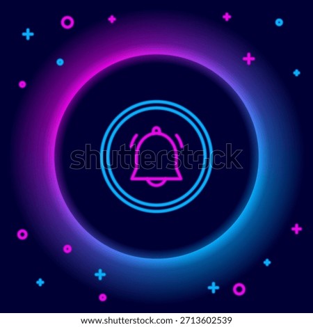 Glowing neon line Circle button and chat notification icon isolated on black background. New message, dialog, chat, social network notification. Colorful outline concept. Vector