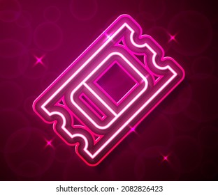 Glowing neon line Circus ticket icon isolated on red background. Amusement park.  Vector