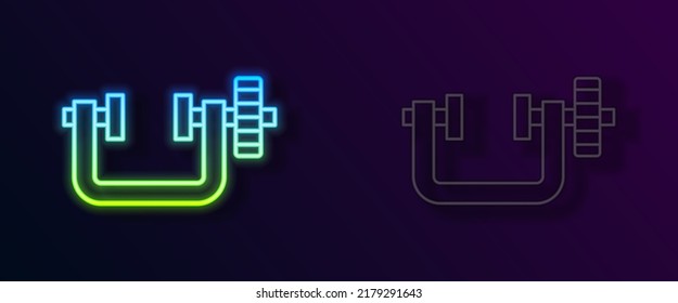 Glowing neon line Clamp and screw tool icon isolated on black background. Locksmith tool.  Vector