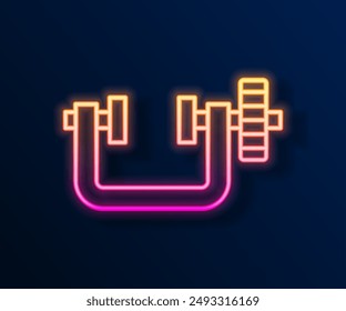 Glowing neon line Clamp and screw tool icon isolated on black background. Locksmith tool.  Vector