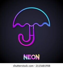 Glowing neon line Classic elegant opened umbrella icon isolated on black background. Rain protection symbol.  Vector