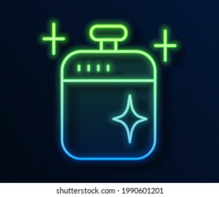 Línea de neón brillante Icono de cocina limpia aislado en fondo azul. Hervir o estofar el símbolo de la comida.  Vector