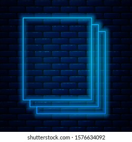 Glowing neon line Clean paper icon isolated on brick wall background. File icon. Checklist icon. Business concept.  Vector Illustration