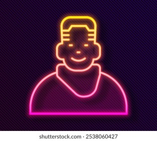 Glowing neon line Client in barbershop icon isolated on black background.  Vector