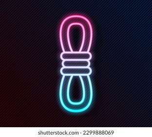 Glowing neon line Climber rope icon isolated on black background. Extreme sport. Sport equipment.  Vector