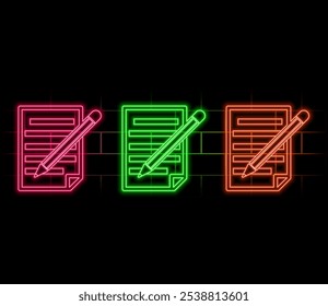 Linha de néon brilhante Área de transferência com ícone de lista de verificação isolado no plano de fundo preto. Símbolo de lista de controle. Formulário de pesquisa ou feedback de questionário. cor-de-rosa..