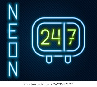 Glowing neon line Clock 24 hours icon isolated on black background. All day cyclic icon. 24 hours service symbol. Colorful outline concept. Vector