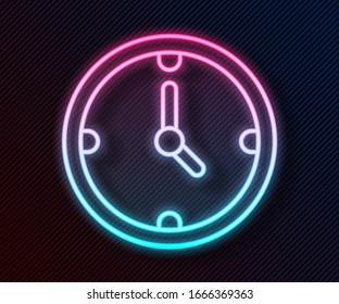 Glowing neon line Clock icon isolated on black background. Time symbol.  Vector Illustration