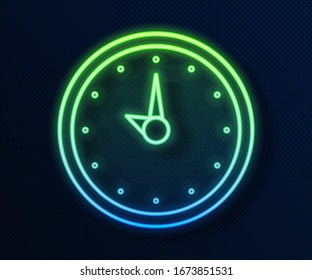 Glühendes Neonline-Uhrsymbol einzeln auf blauem Hintergrund. Zeitsymbol. Vektorillustration-Illustration