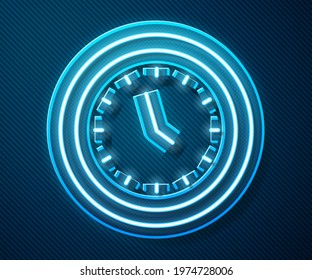 Glowing neon line Clock icon isolated on blue background. Time symbol.  Vector Illustration