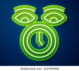 Glowing neon line Clock icon isolated on blue background. Time symbol.  Vector