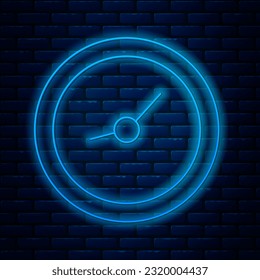Línea de neón brillante Icono Reloj aislado en el fondo de la pared de ladrillo. Símbolo de tiempo.  Ilustración vectorial