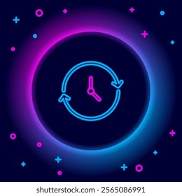 Glowing neon line Clock icon isolated on black background. Time symbol. Colorful outline concept. Vector