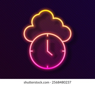 Glowing neon line Clock icon isolated on black background. Time symbol.  Vector
