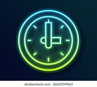 Glowing neon line Clock icon isolated on black background. Time symbol.  Vector
