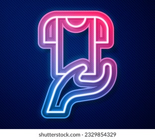 Glowing neon line Clothes donation icon isolated on blue background.  Vector