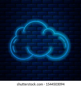 Glowing neon line Cloud icon isolated on brick wall background.  Vector Illustration