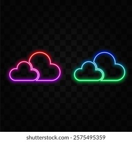 Glowing neon line Cloud icon isolated on brick wall background. Colorful outline concept. Vector.