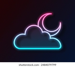 Glowing neon line Cloud with moon icon isolated on black background. Cloudy night sign. Sleep dreams symbol. Night or bed time sign.  Vector