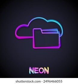 Glühende Neonzeile Cloud oder Online-Bibliothek Symbol einzeln auf schwarzem Hintergrund. Internet-Ausbildung oder Fernunterricht.  Vektorgrafik