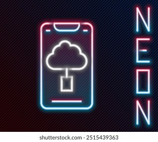 Glowing neon line Cloud technology data transfer and storage icon isolated on black background. Colorful outline concept. Vector