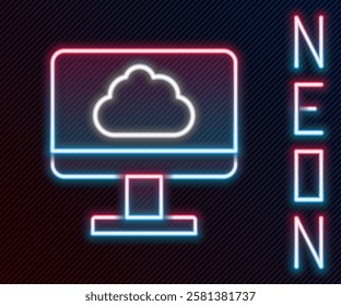 Glowing neon line Cloud technology data transfer and storage icon isolated on black background. Colorful outline concept. Vector