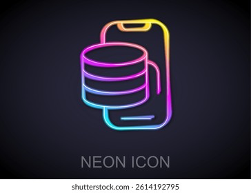 Glowing neon line Cloud technology data transfer and storage icon isolated on black background.  Vector
