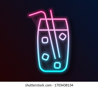 Glowing neon line Cocktail and alcohol drink icon isolated on black background.  Vector Illustration