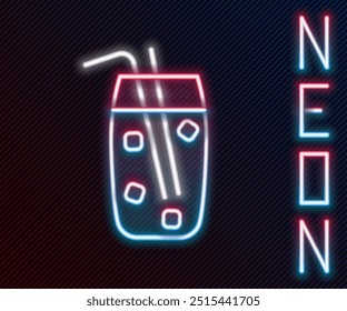 Brilhante neon linha Ícone de coquetel e bebida alcoólica isolado no fundo preto. Conceito de contorno colorido. Ilustração de vetor