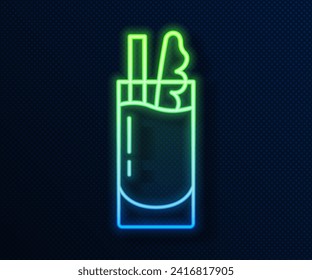 Glowing neon line Cocktail Bloody Mary icon isolated on blue background.  Vector