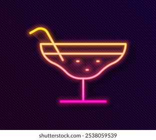 Glowing neon line Cocktail icon isolated on black background.  Vector Illustration