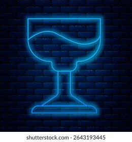 Glowing neon line Cocktail icon isolated on brick wall background.  Vector