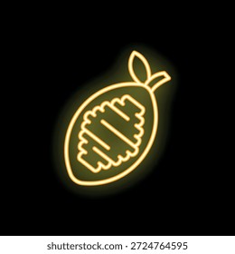 Ícone de fruta de cacau brilhante linha neon isolado no fundo preto para o seu design, conceito de agricultura e mercado de agricultores