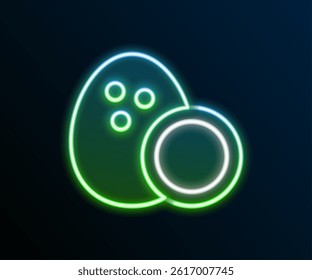 Glowing neon line Coconut icon isolated on black background. Colorful outline concept. Vector