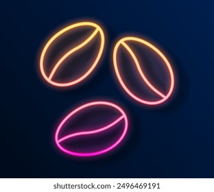 Glowing neon line Coffee beans icon isolated on black background.  Vector