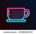 Glowing neon line Coffee cup icon isolated on black background. Tea cup. Hot drink coffee.  Vector