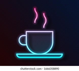 Glowing neon line Coffee cup icon isolated on black background. Tea cup. Hot drink coffee.  Vector Illustration
