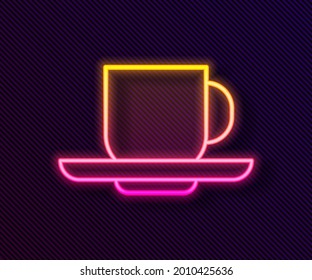 Glowing neon line Coffee cup icon isolated on black background. Tea cup. Hot drink coffee.  Vector