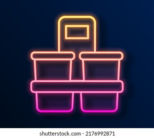 Línea de neón brillante Café taza para ir icono aislado en el fondo negro.  Vector