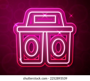 Glowing neon line Coffee cup to go icon isolated on red background.  Vector