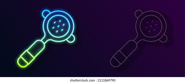 Glowing neon line Coffee filter holder icon isolated on black background.  Vector