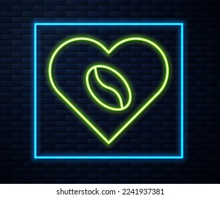 Glowing neon line Coffee Lovers icon isolated on brick wall background. I love coffee.  Vector Illustration