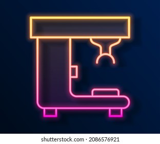 Glowing neon line Coffee machine icon isolated on black background.  Vector